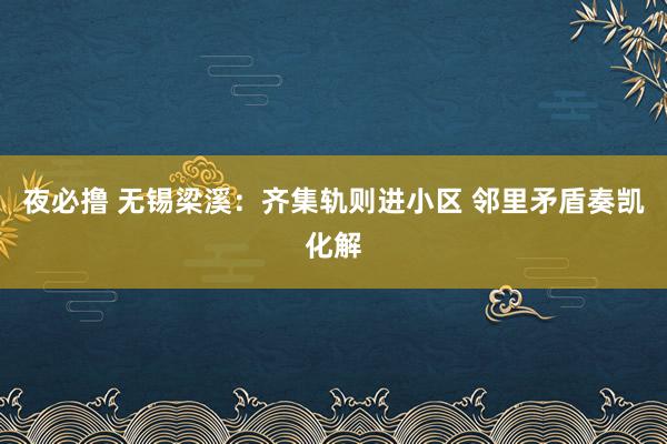 夜必撸 无锡梁溪：齐集轨则进小区 邻里矛盾奏凯化解
