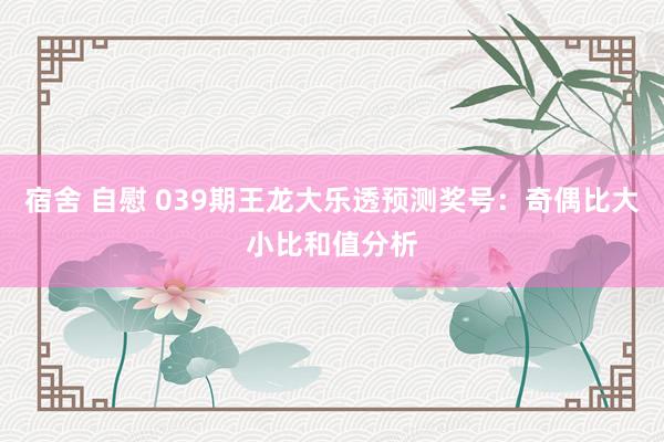 宿舍 自慰 039期王龙大乐透预测奖号：奇偶比大小比和值分析